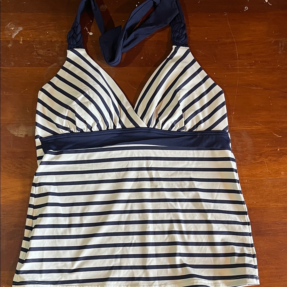 Navy & White Striped Women’s Halter Tankini Top